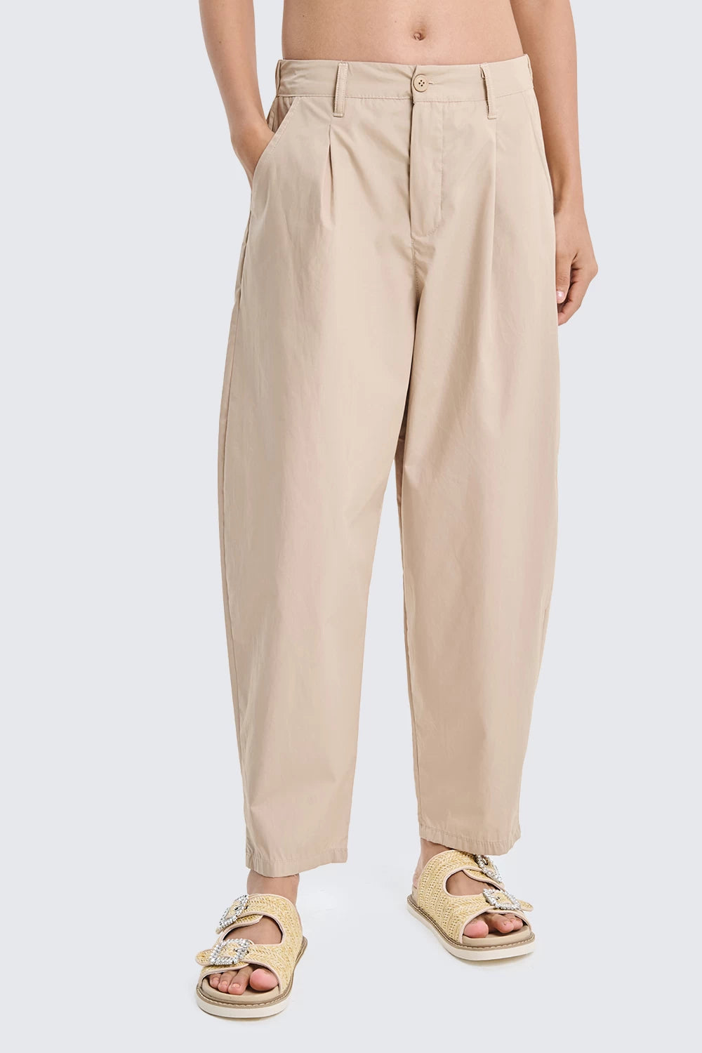 Two Way pantalone barrel leggero carrot con pinces biscotto