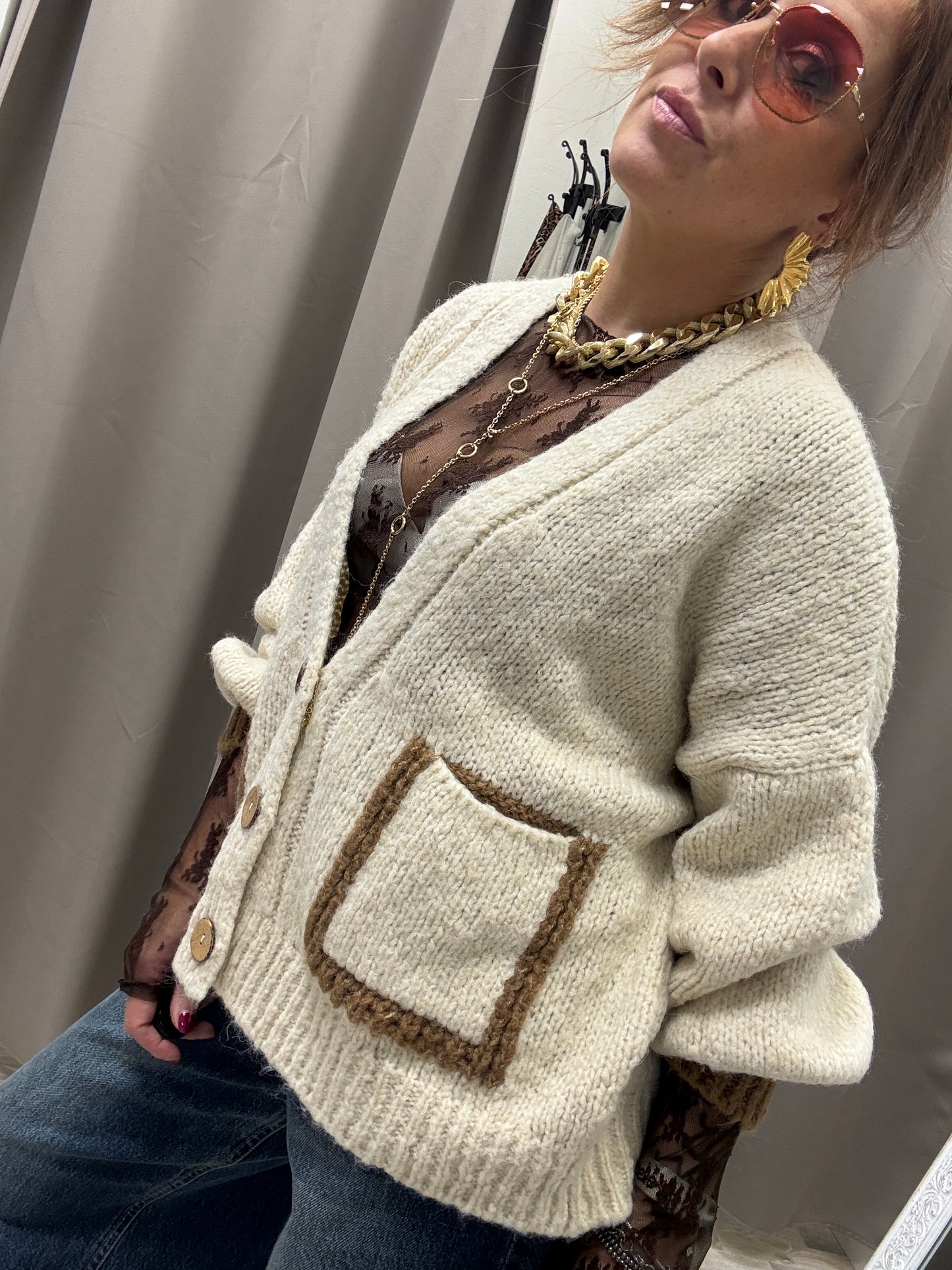 HaveOne Cardigan Tre Bottoni Burro
