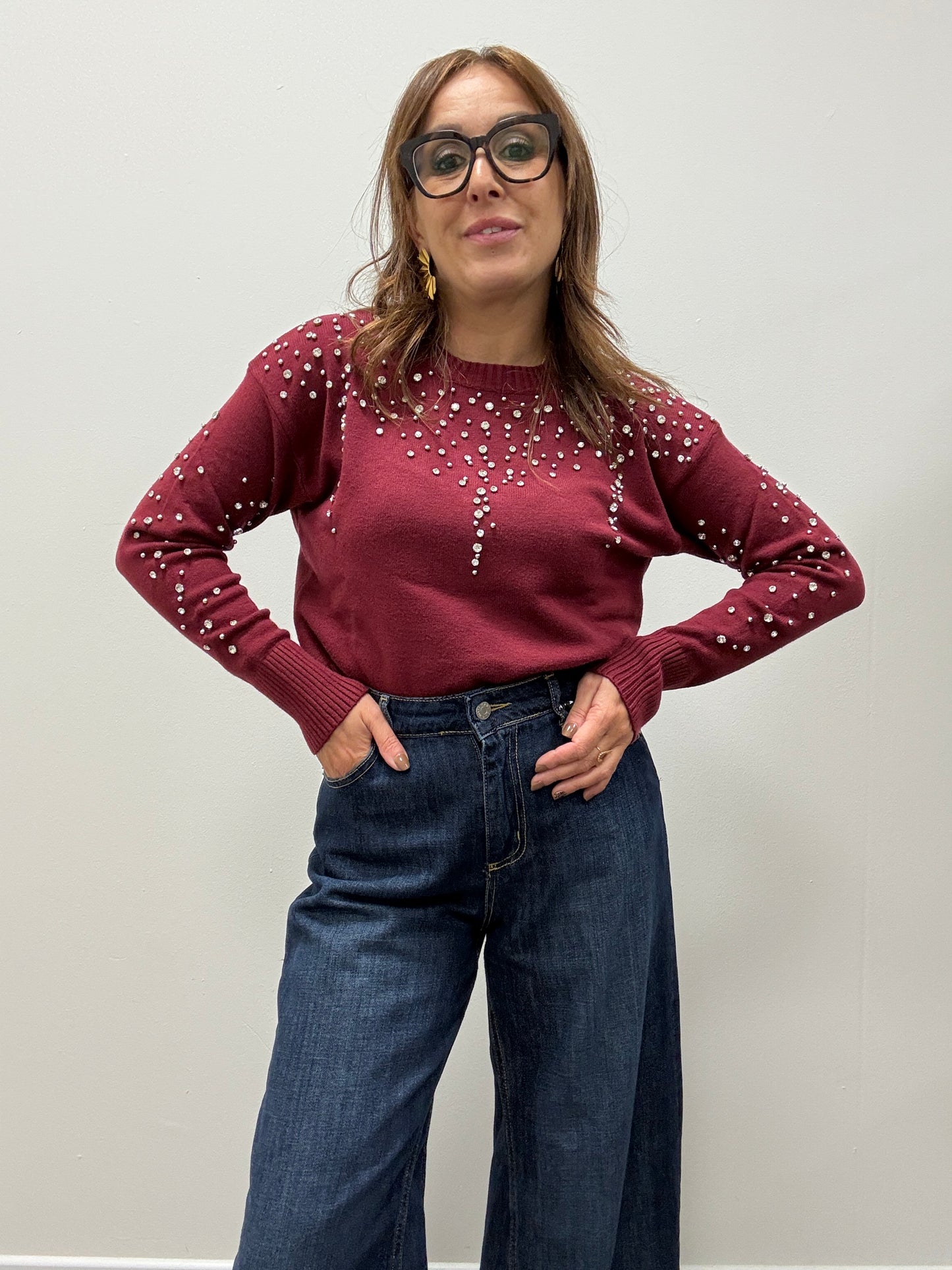 Maglia con strass vino Haveone