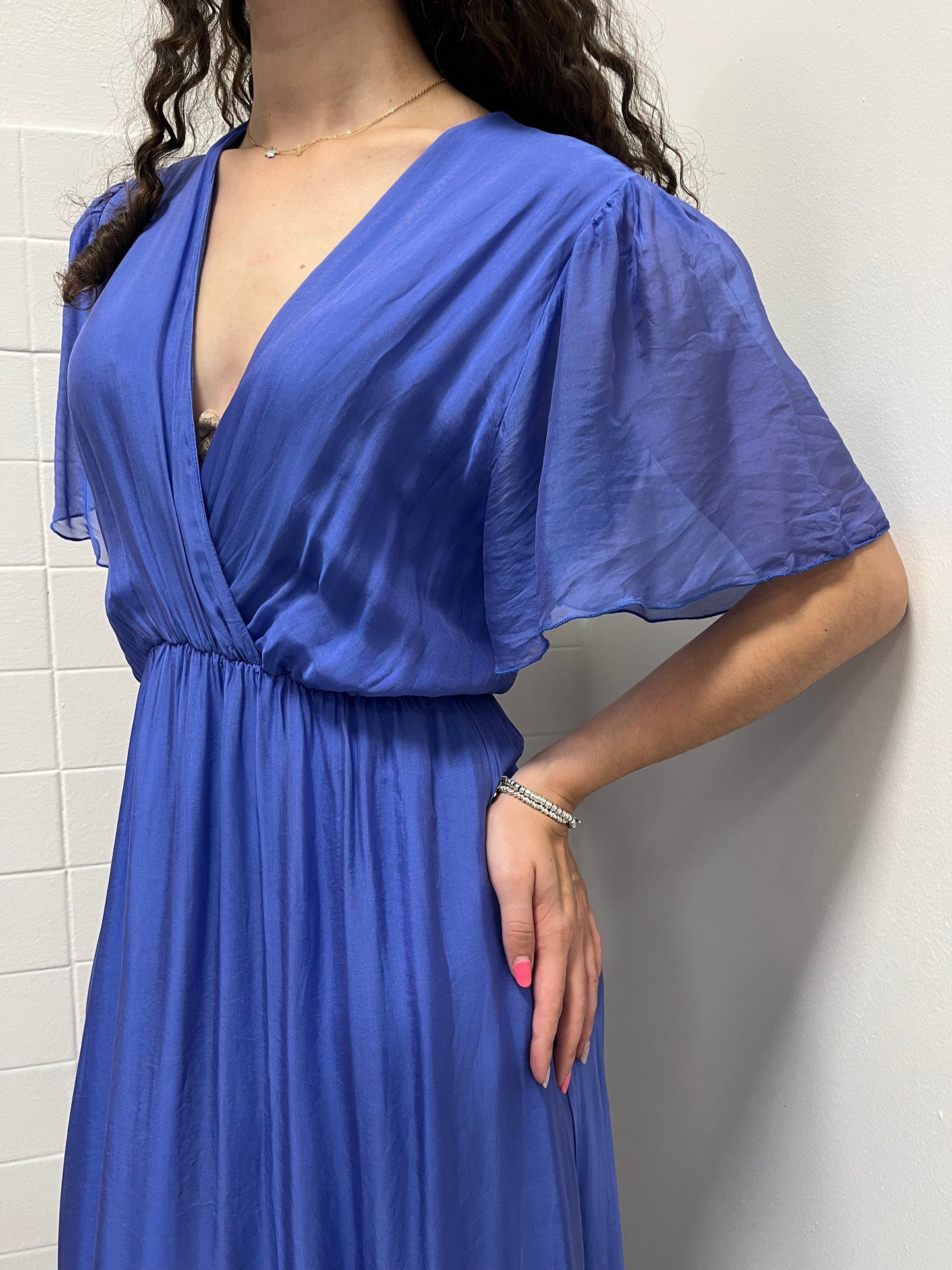 Haveone Abito in seta Scollo a V Blu