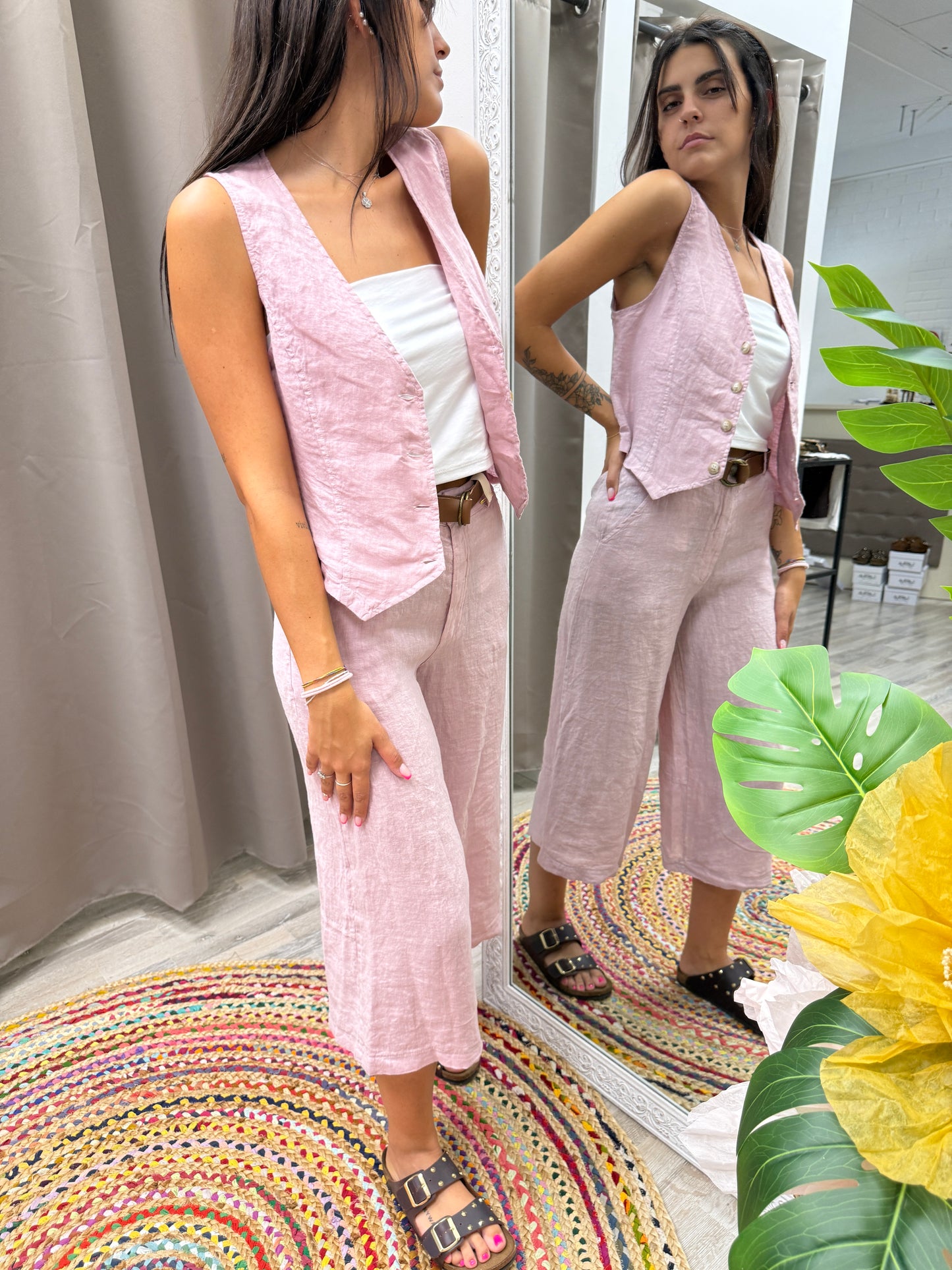 Gilet in lino rosa cipria Haveone