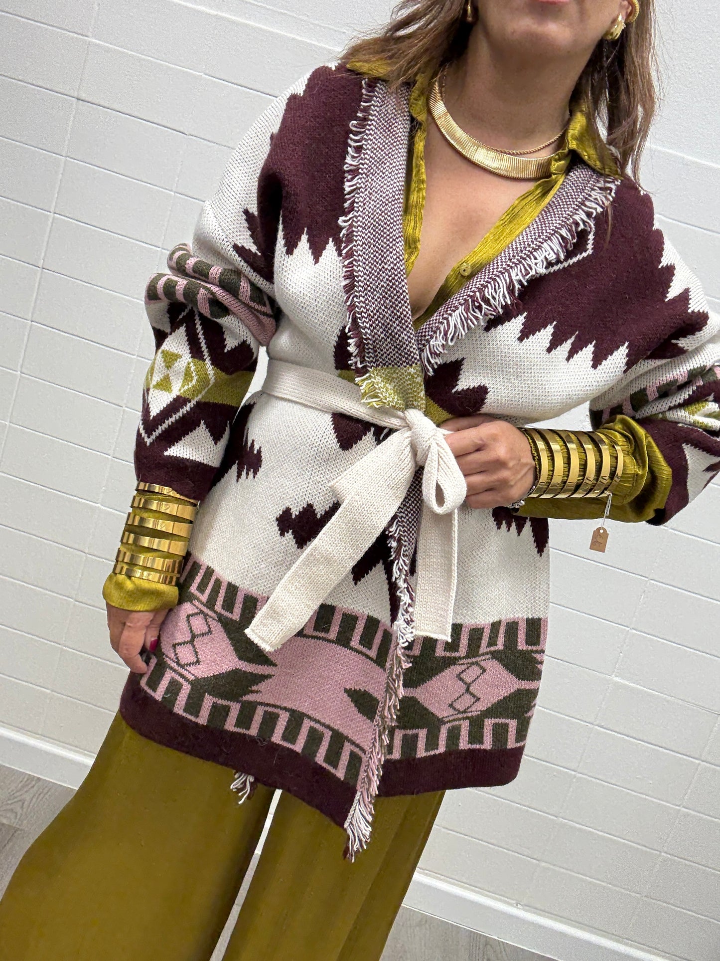 Cardigan fantasia etnica burro e vino Haveone