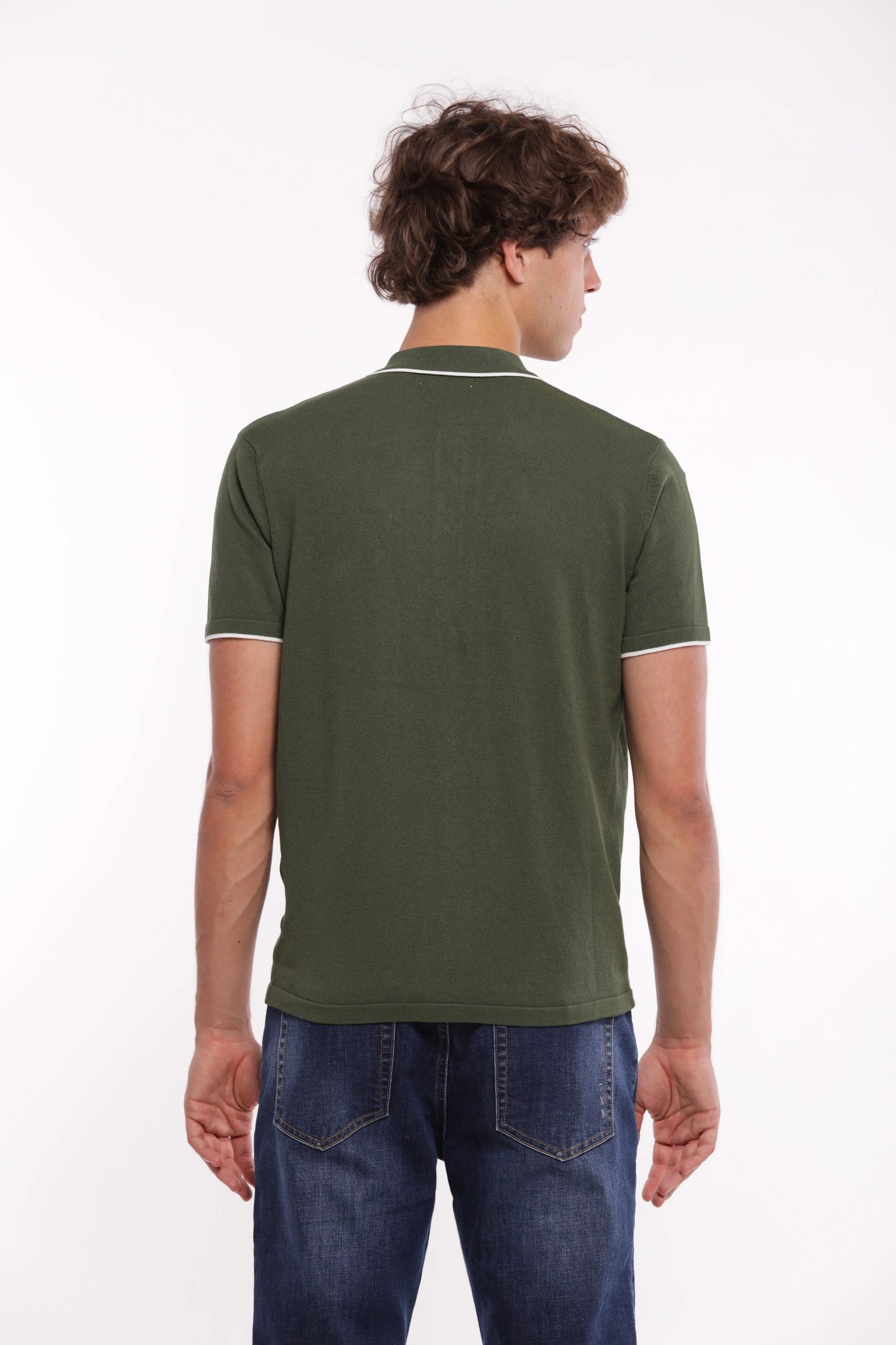 7x8 FLR Polo in Maglia Verde Salvia con Rifiniture a Contrasto