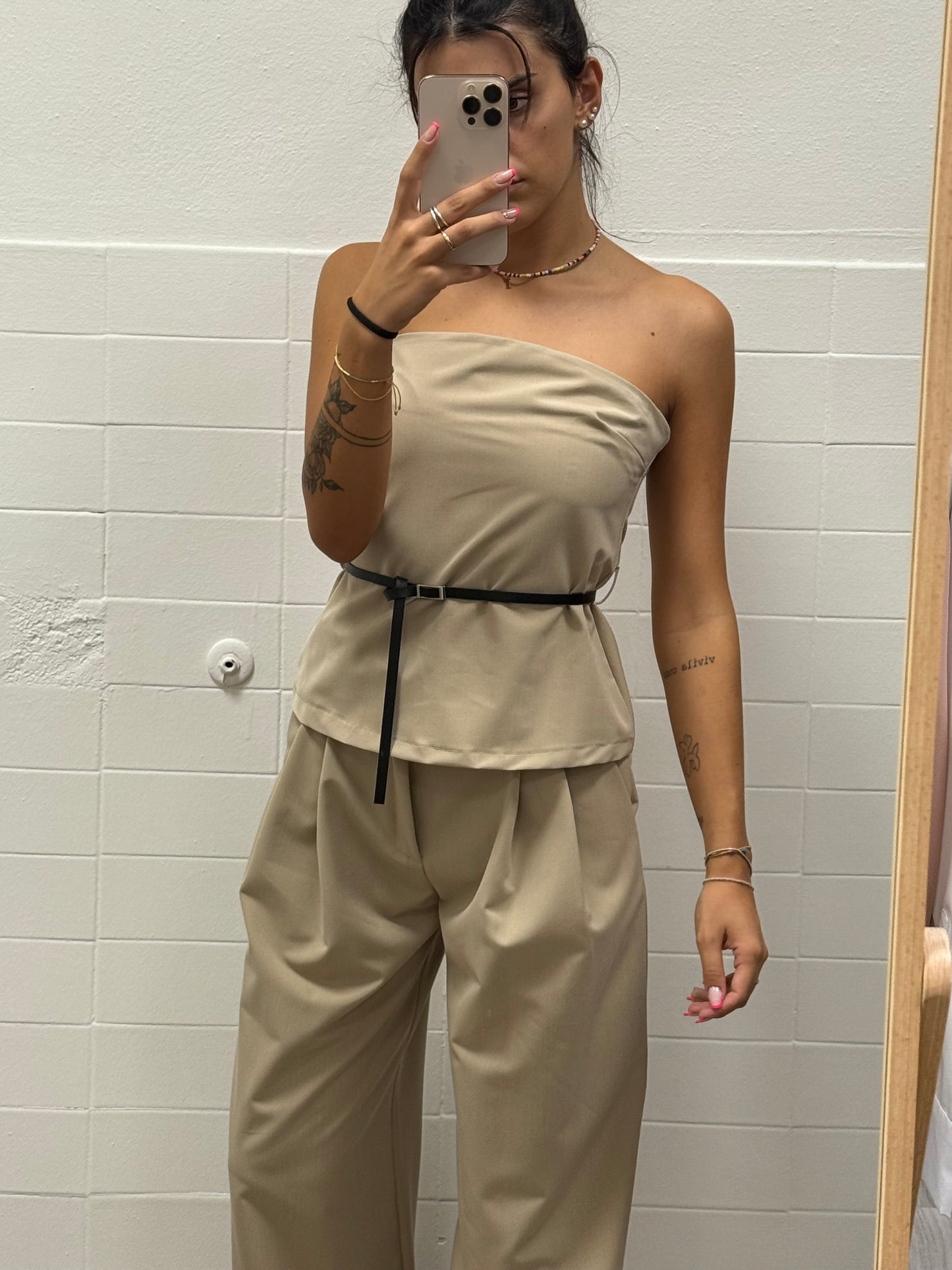 My D Completo Tortora con Top e Pantalone Palazzo