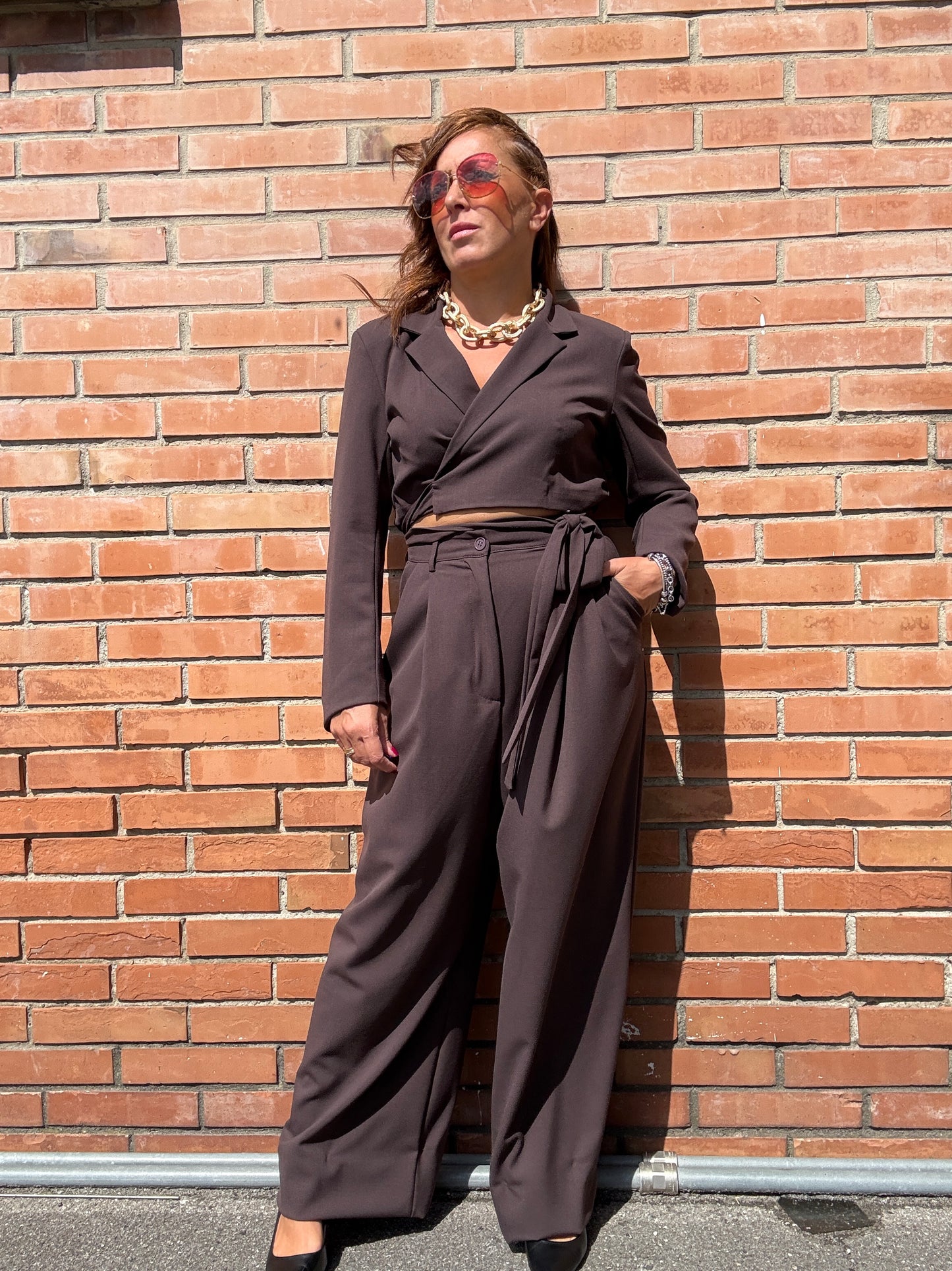 Kiki Six Pantalone Palazzo con Pinces Moro