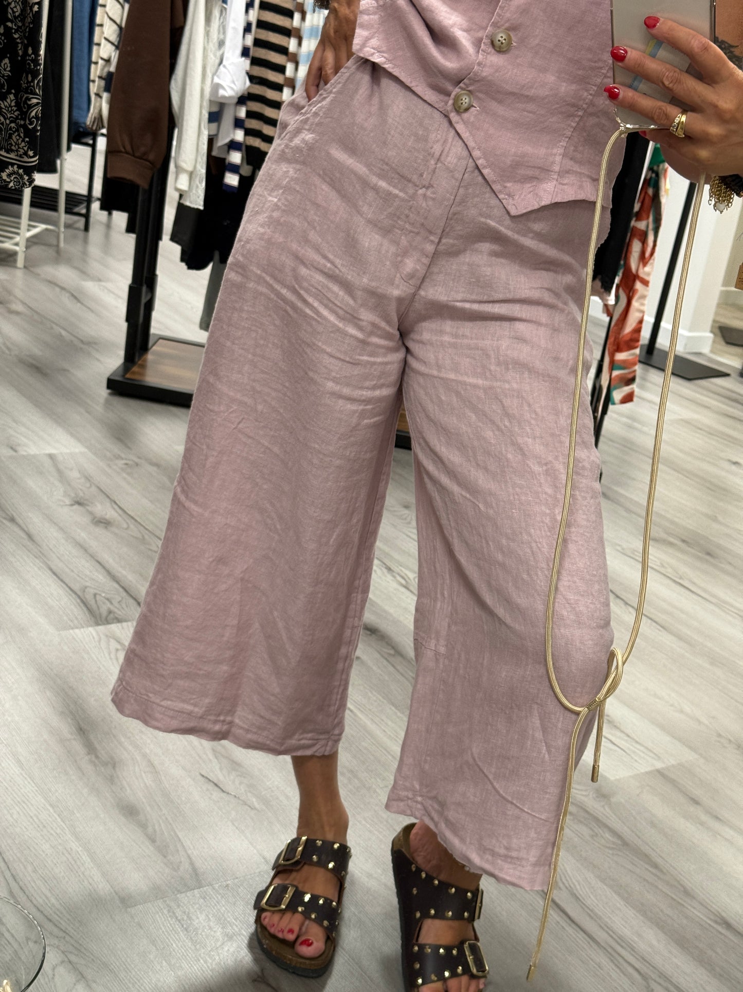 HaveOne Pantalone Gaucho in Lino rosa