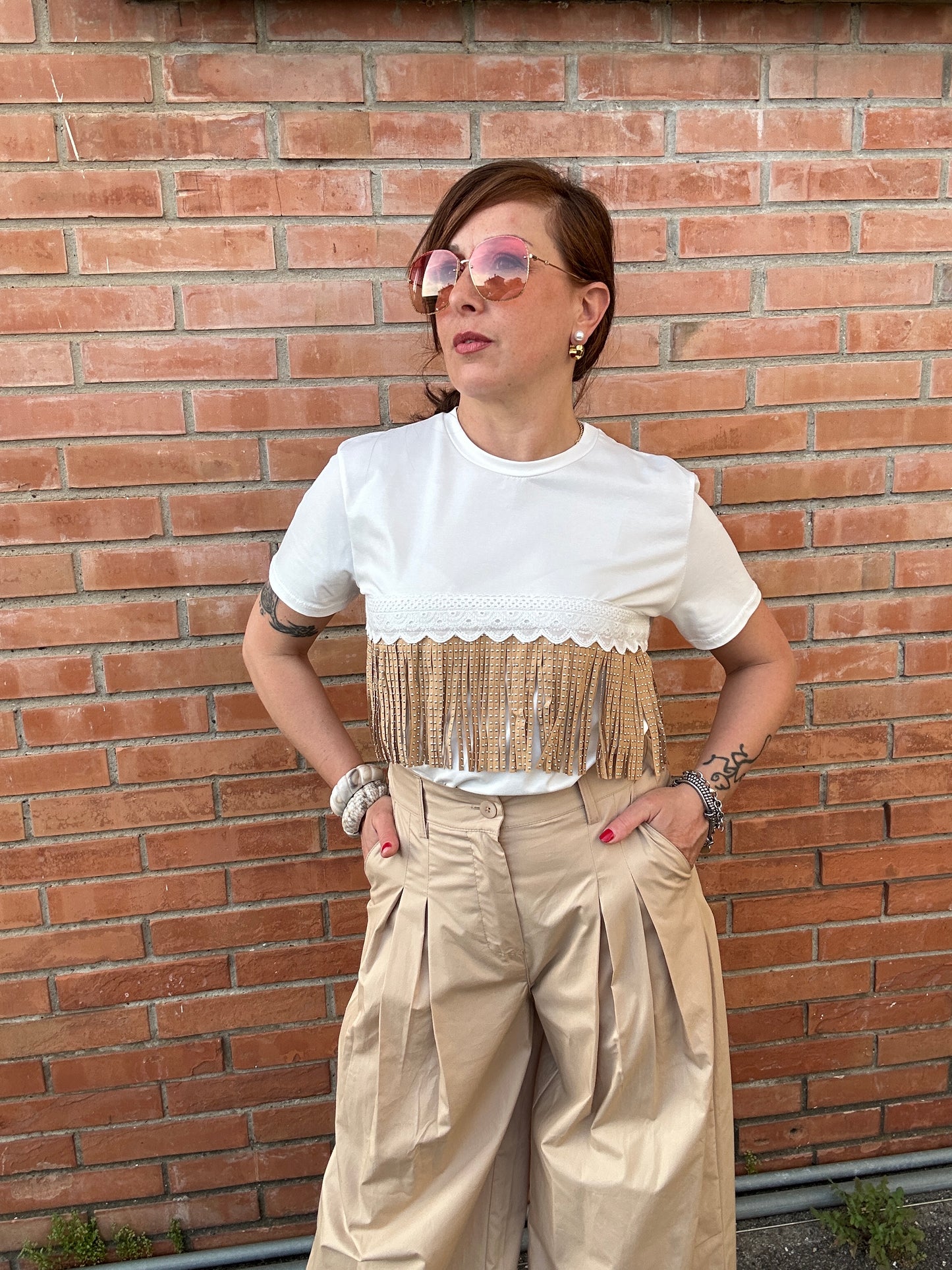 Two Way pantaloni leggeri palazzo con pinces biscotto
