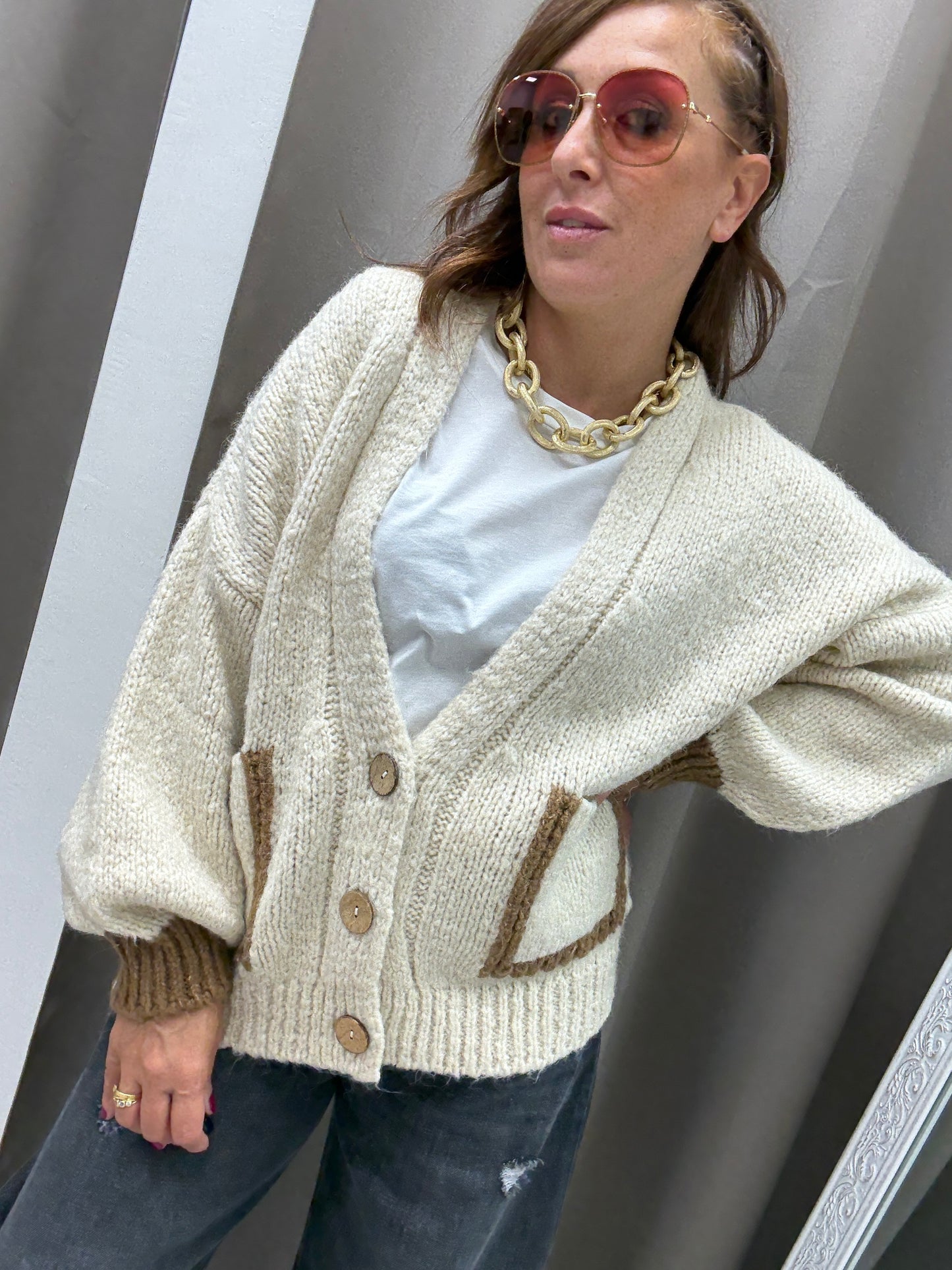 HaveOne Cardigan Tre Bottoni Burro