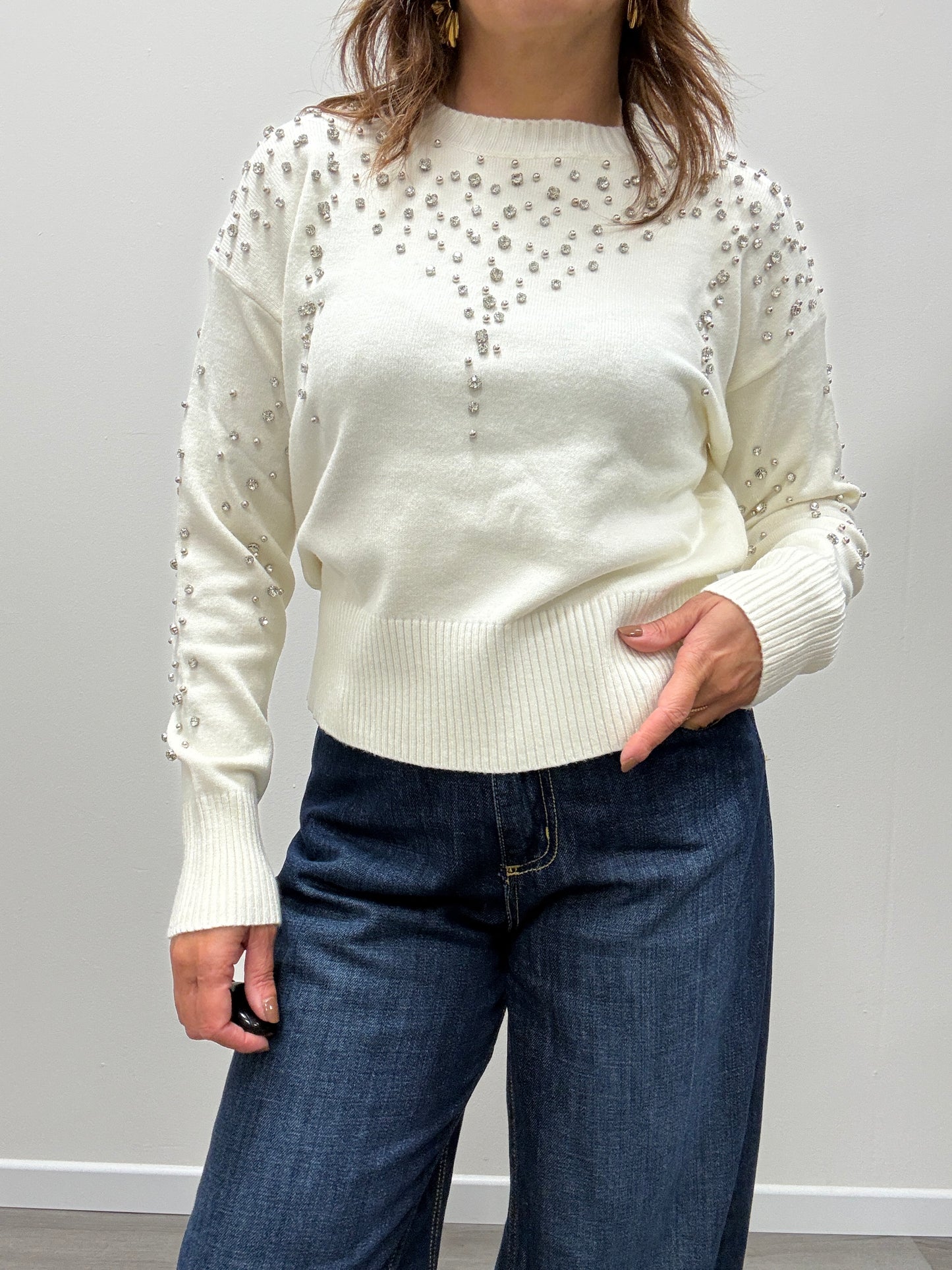 Maglia con strass burro Haveone