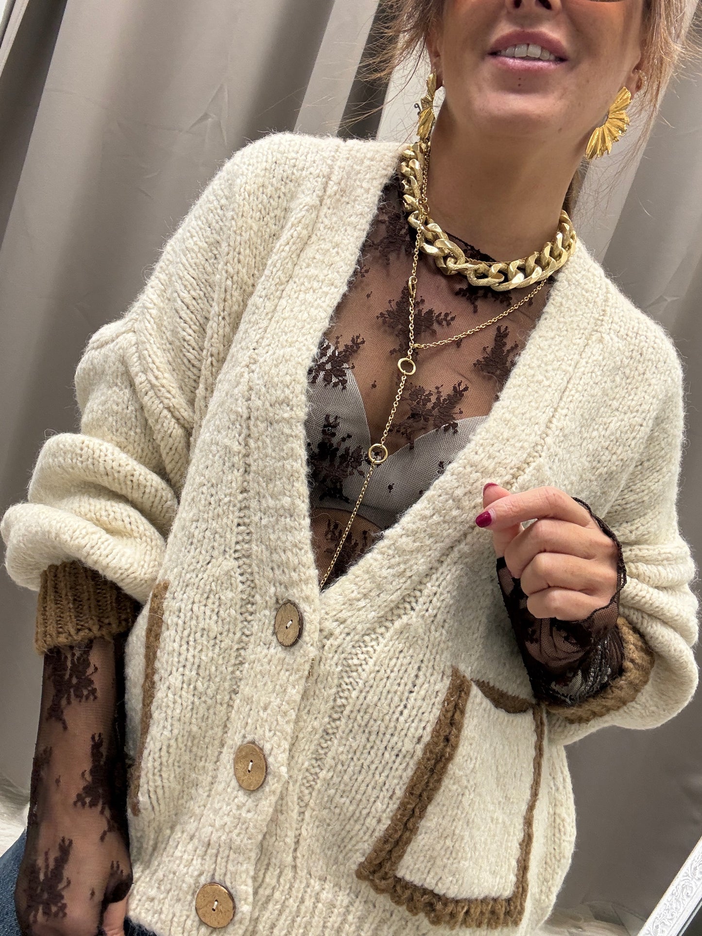 HaveOne Cardigan Tre Bottoni Burro