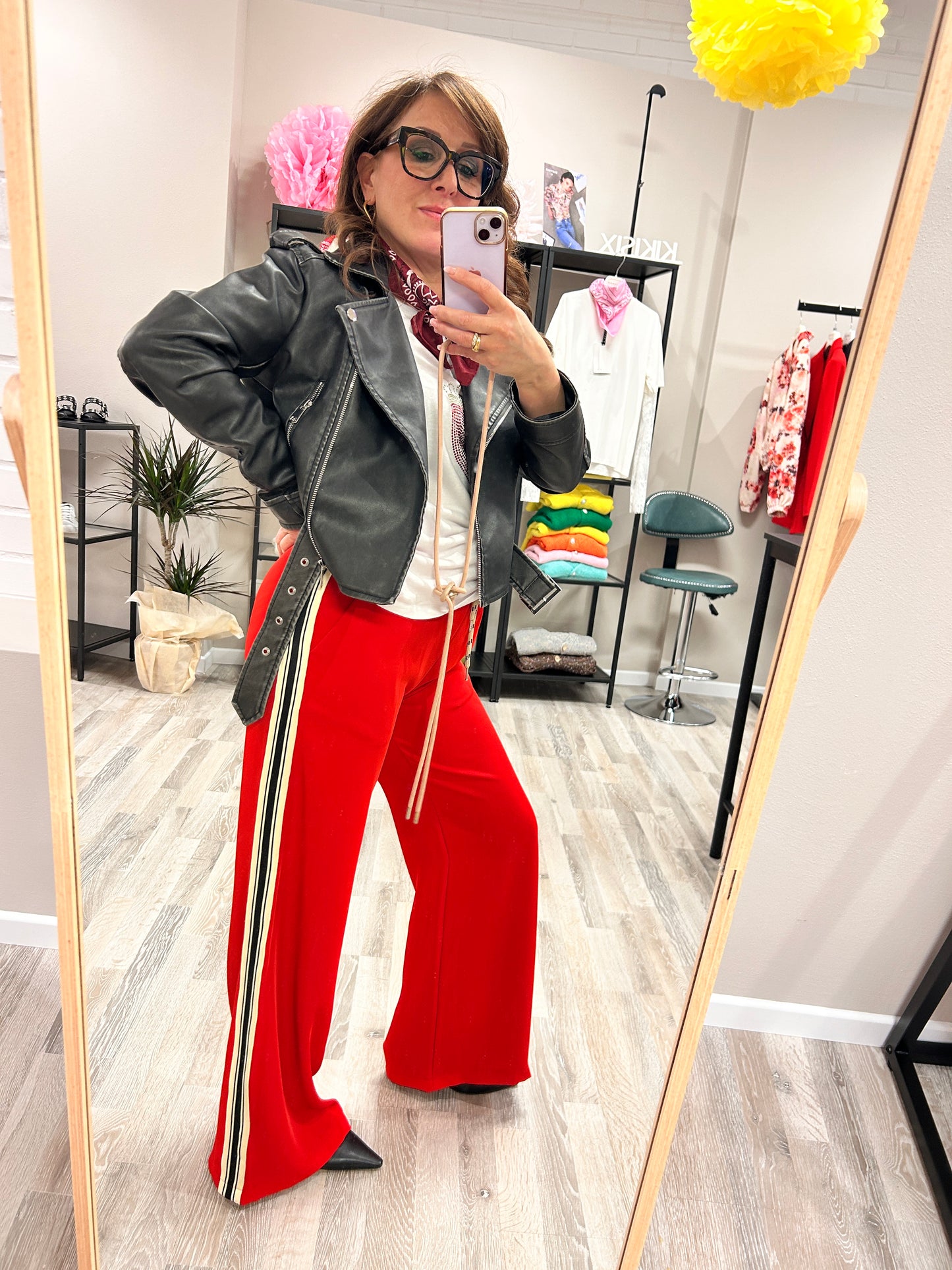 Susy Mix Pantalone Palazzo Rosso con Banda Laterale