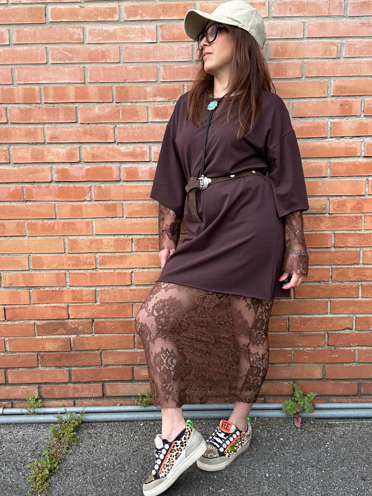 Susy Mix Abito con pizzo e strangolino