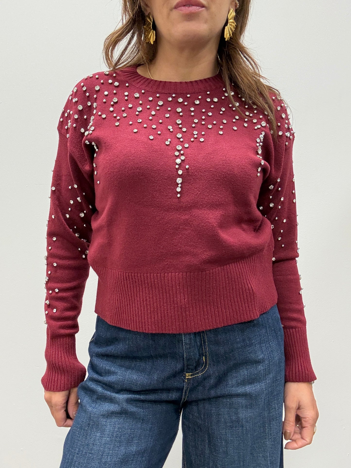 Maglia con strass vino Haveone