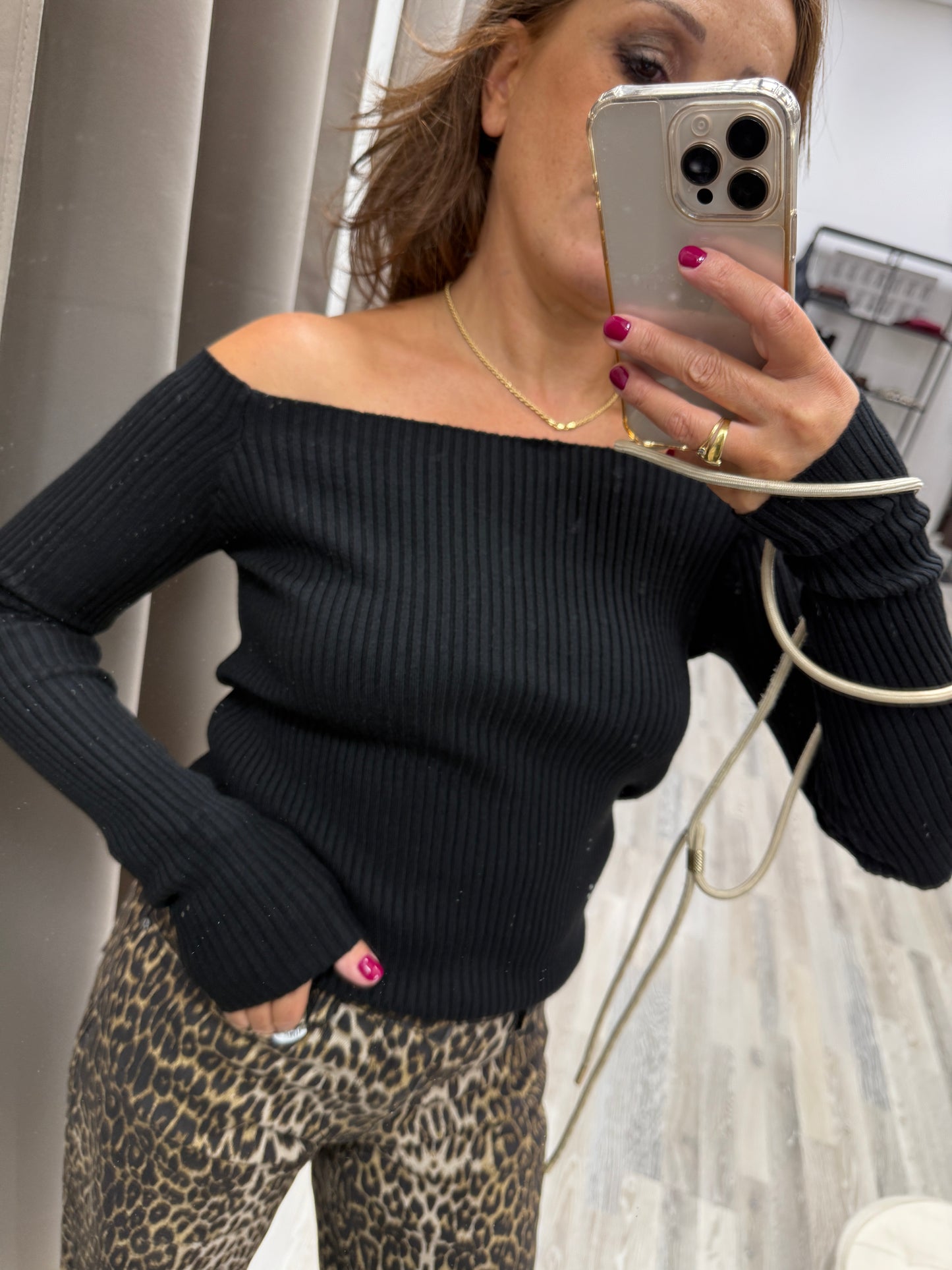 Maglia scollo shiffer Susy Mix nero