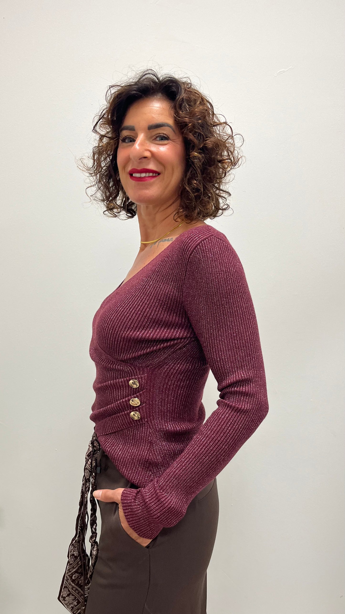 Maglia incrociata Lurex Extasy bordeaux