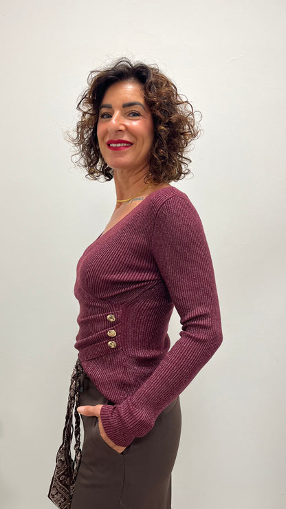 Maglia incrociata Lurex Extasy bordeaux