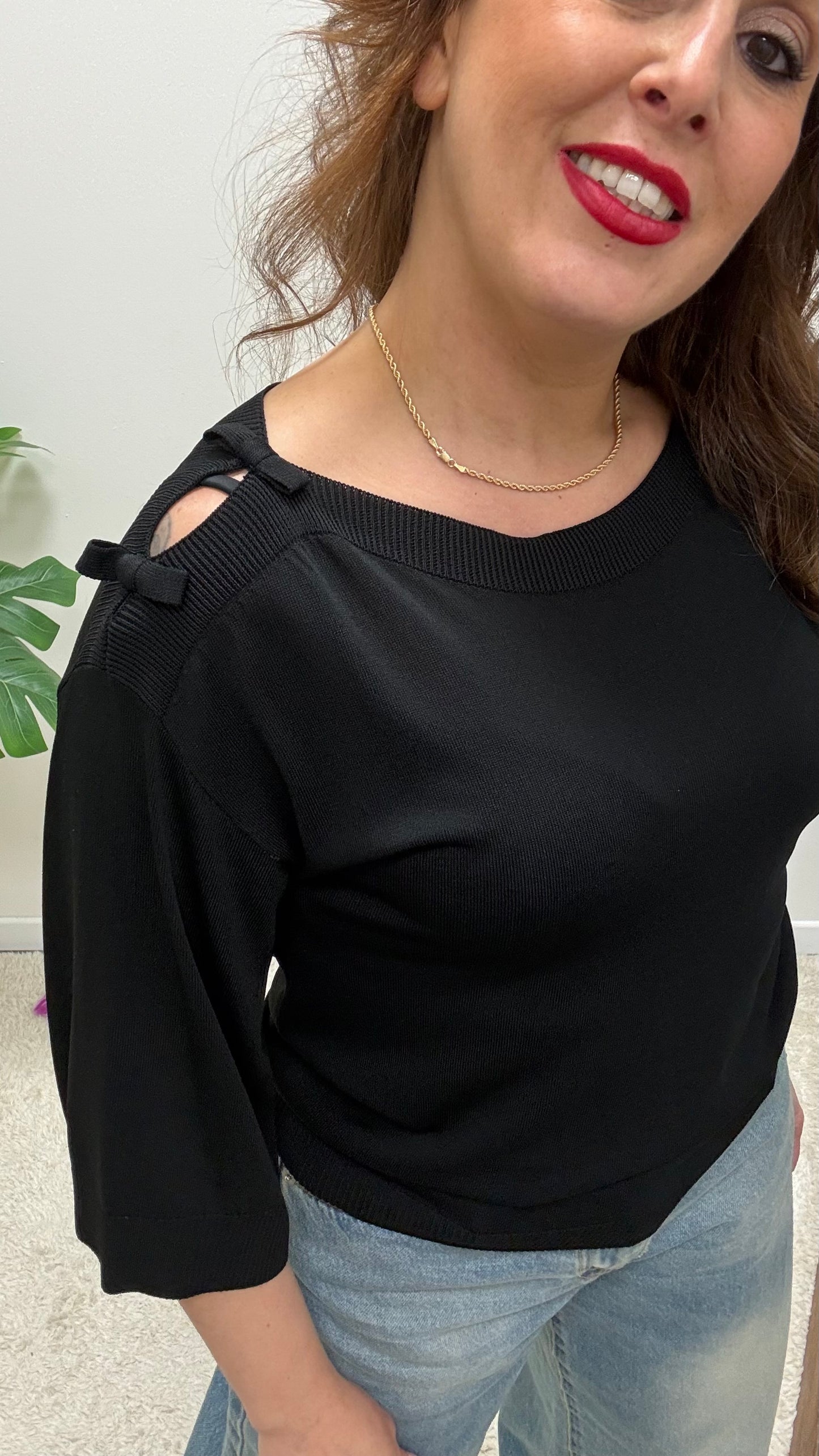 Maglia con Cut Out e Fiocchi Extasy Nera