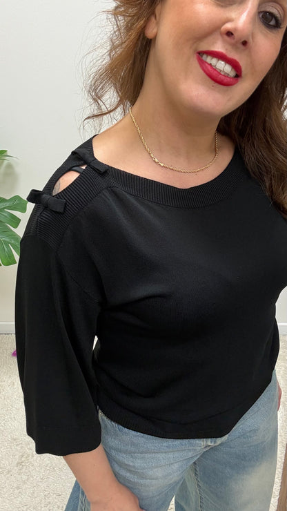 Maglia con Cut Out e Fiocchi Extasy Nera