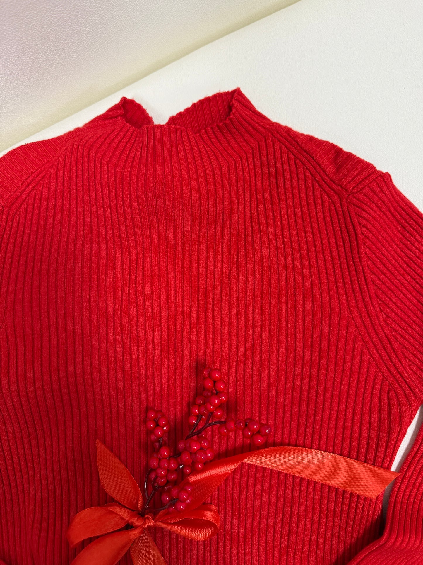 Maglia a Costine con Collo a Lupetto Susy Mix Rosso