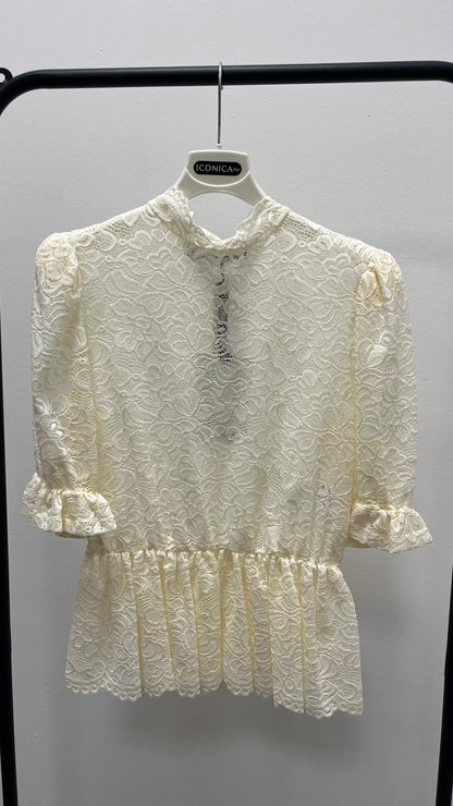 T-shirt pizzo manica sbuffo TPA-R006 burro