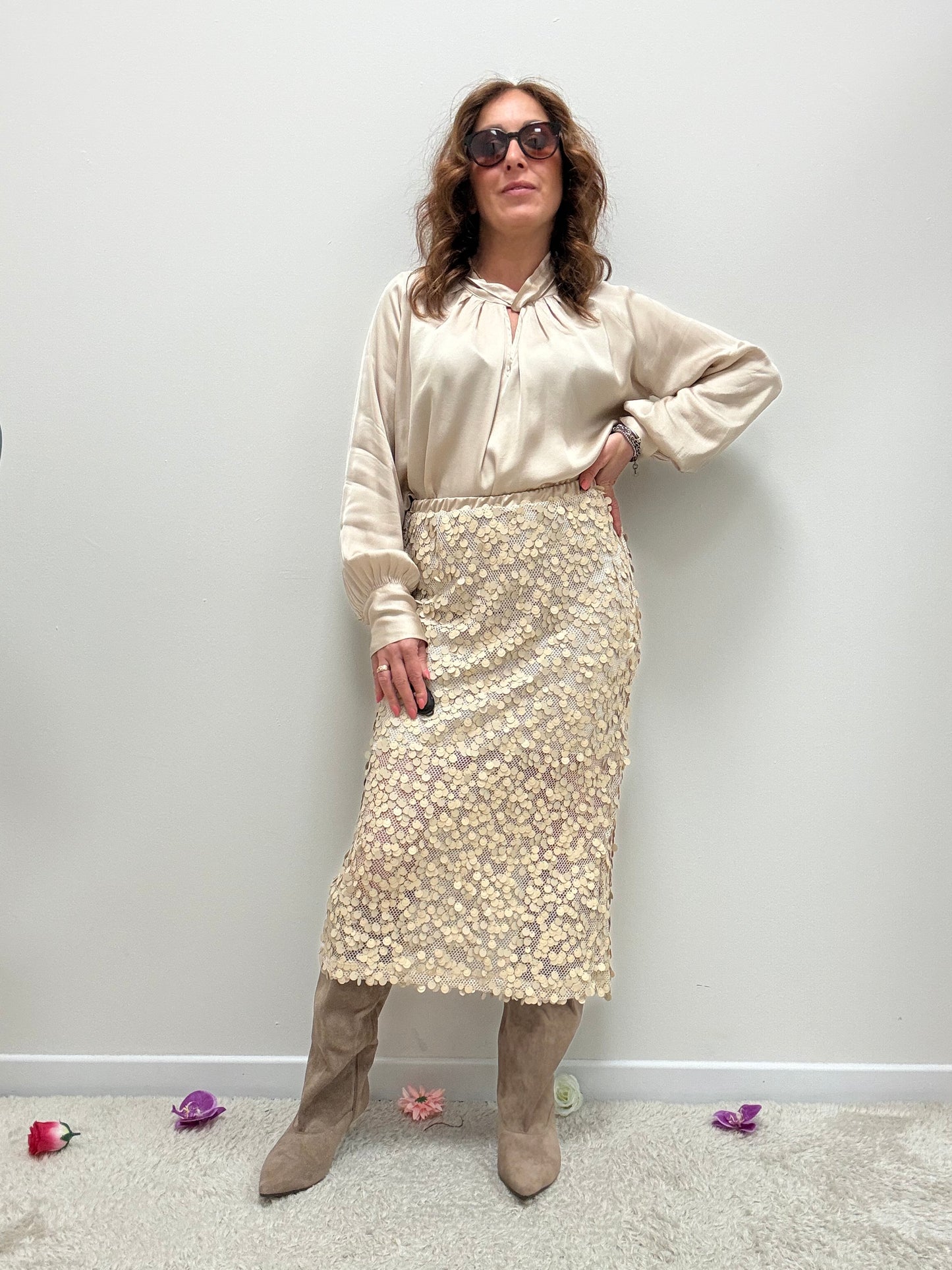 Gonna paillettes beige Haveone