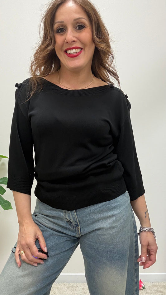 Maglia con Cut Out e Fiocchi Extasy Nera