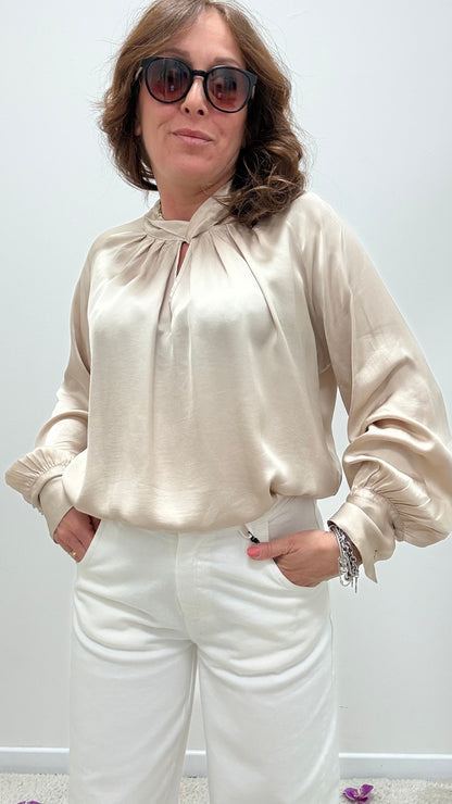 Blusa raso viscosa 100% nodo Haveone beige
