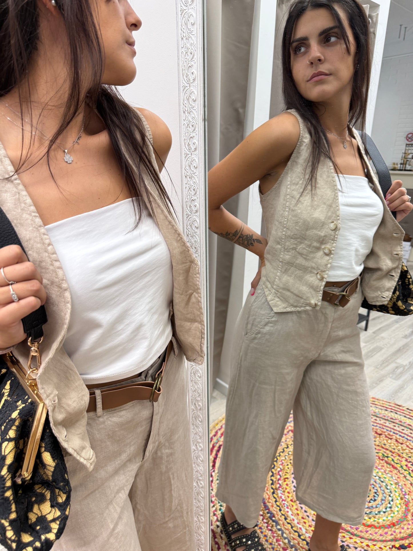 HaveOne Pantalone Gaucho in Lino corda