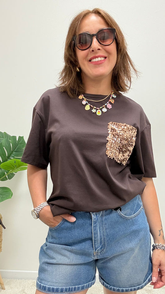 T-shirt tasca paillettes Moro Susy Mix