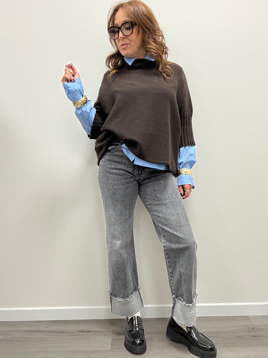 Jeans dritto con risvolto grigio Please