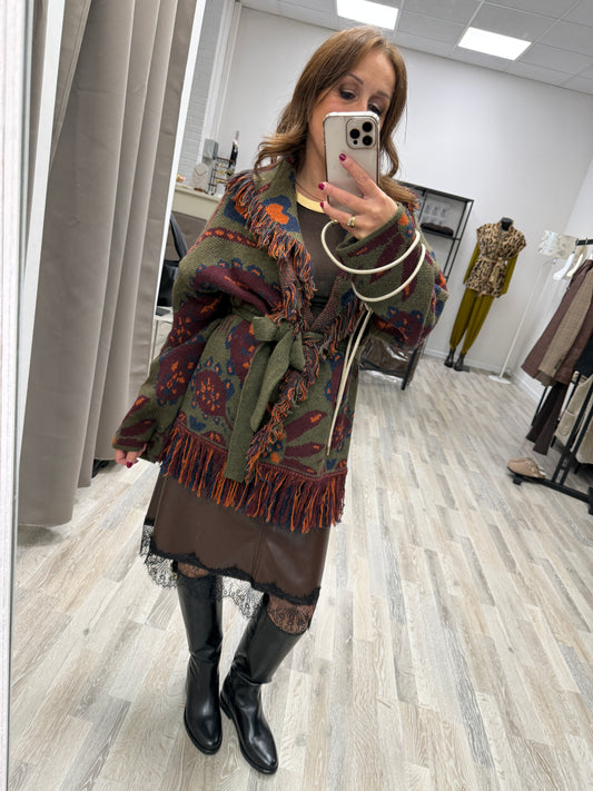 HaveOne Cardigan Collo Sciallato Verde Militare
