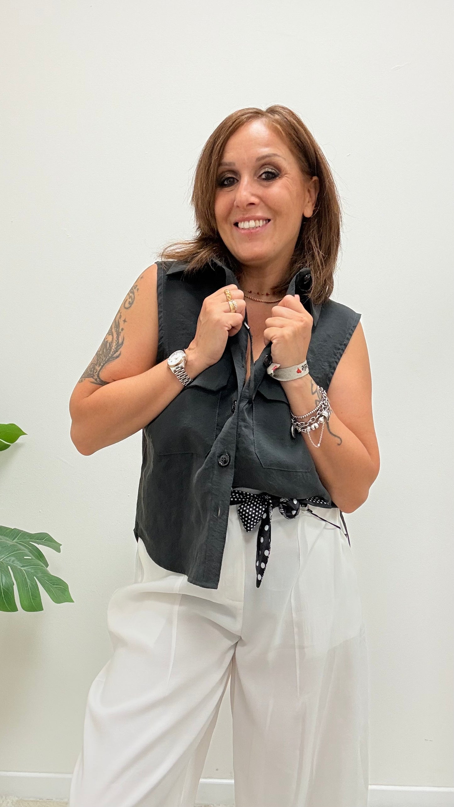 Camicia smanicata cupro nero Extasy