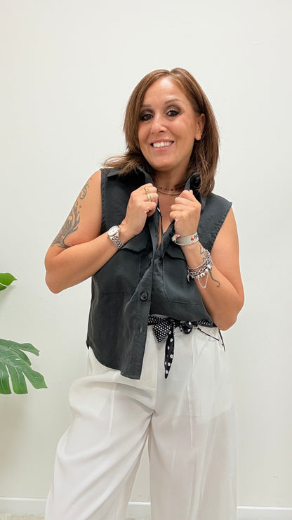 Camicia smanicata cupro nero Extasy