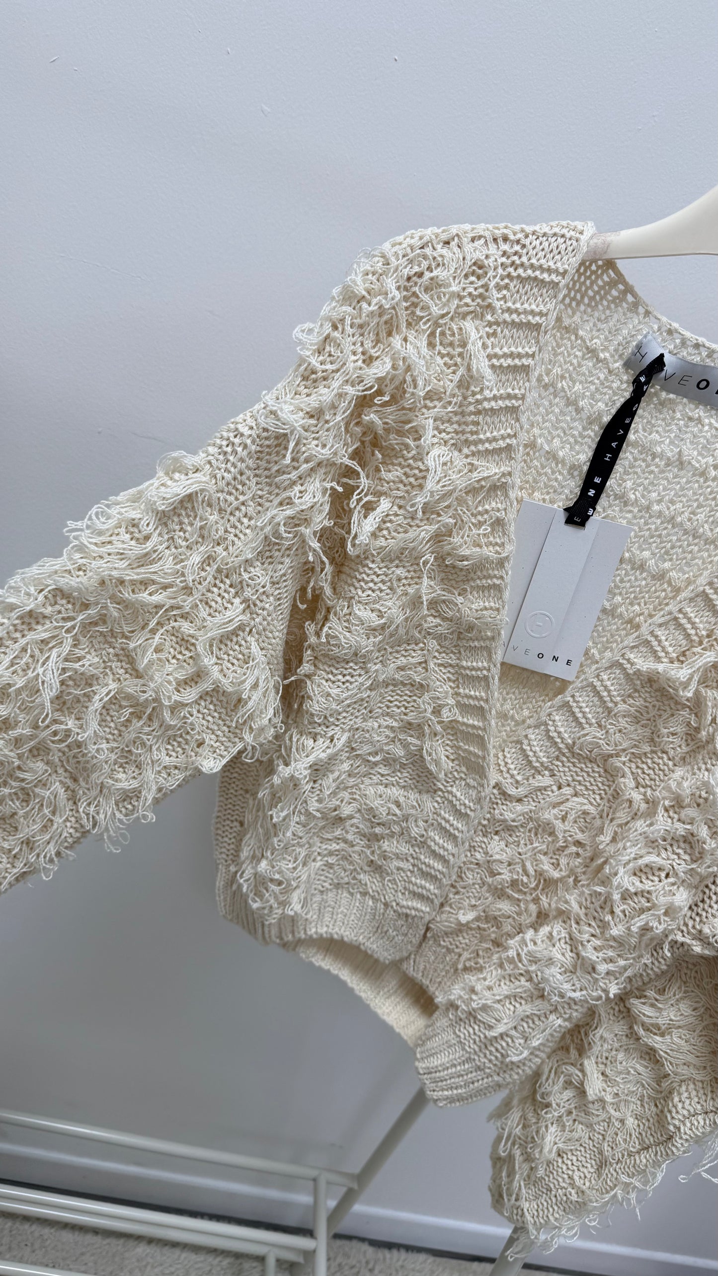 Cardigan corto con frangette burro Haveone