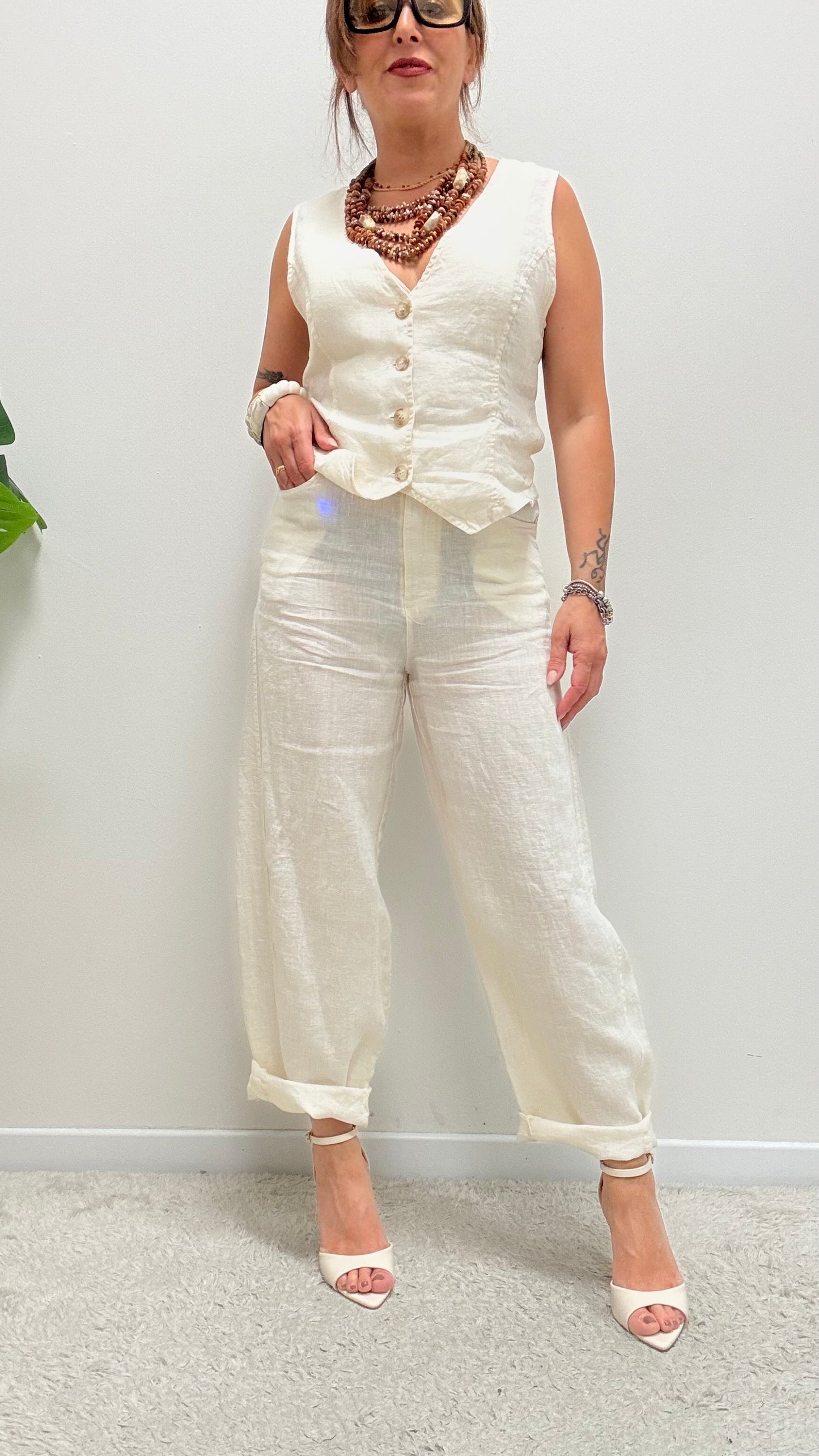 Pantaloni Barbara in lino burro Haveone