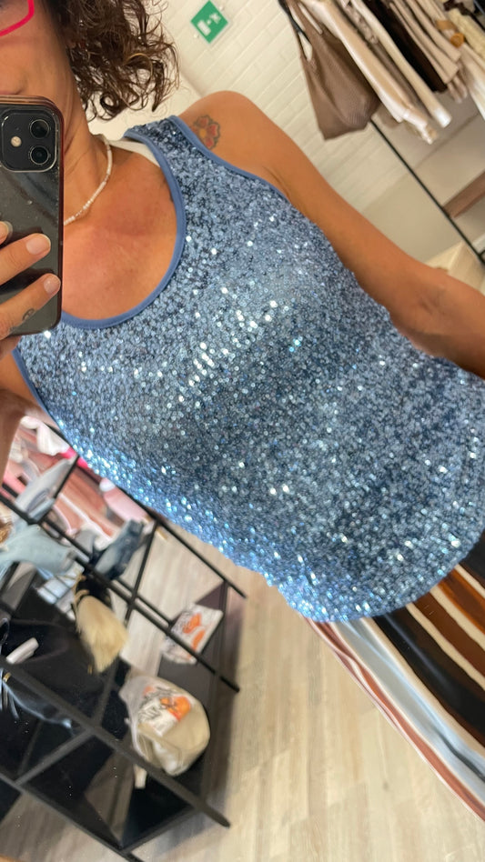 Canotta in Paillettes Celeste Susy Mix