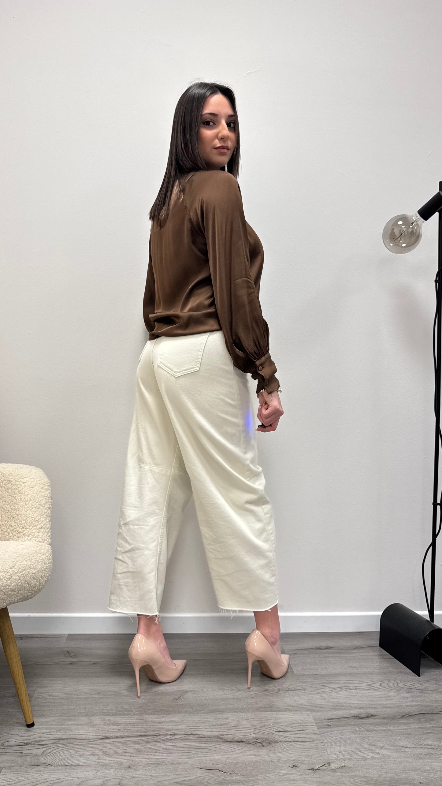 Blusa raso viscosa 100% nodo Haveone moro