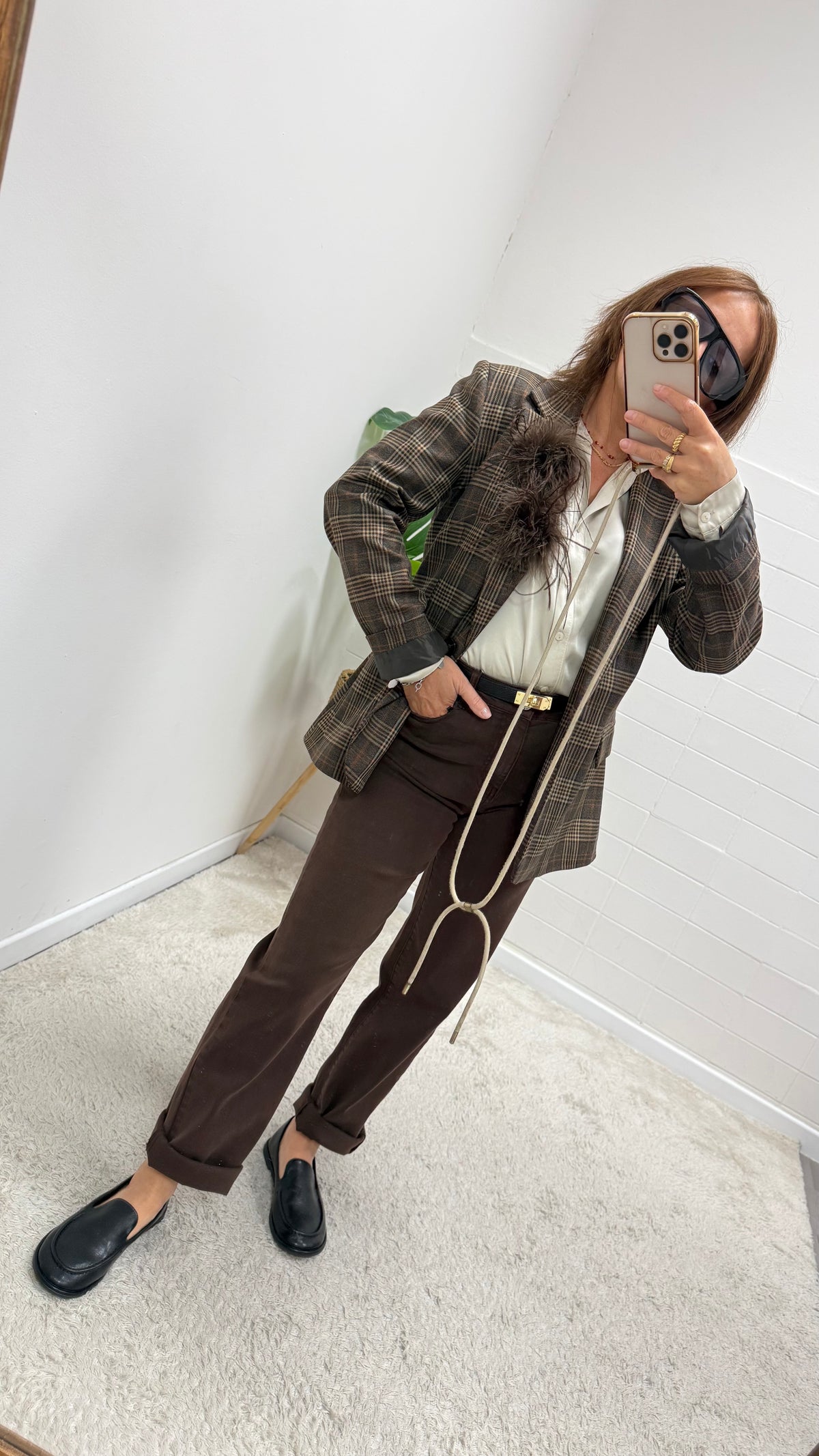 Blazer donna Tartan con dettaglio piume Motel