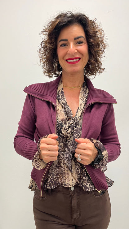 Maglia liscia con zip Extasy bordeaux