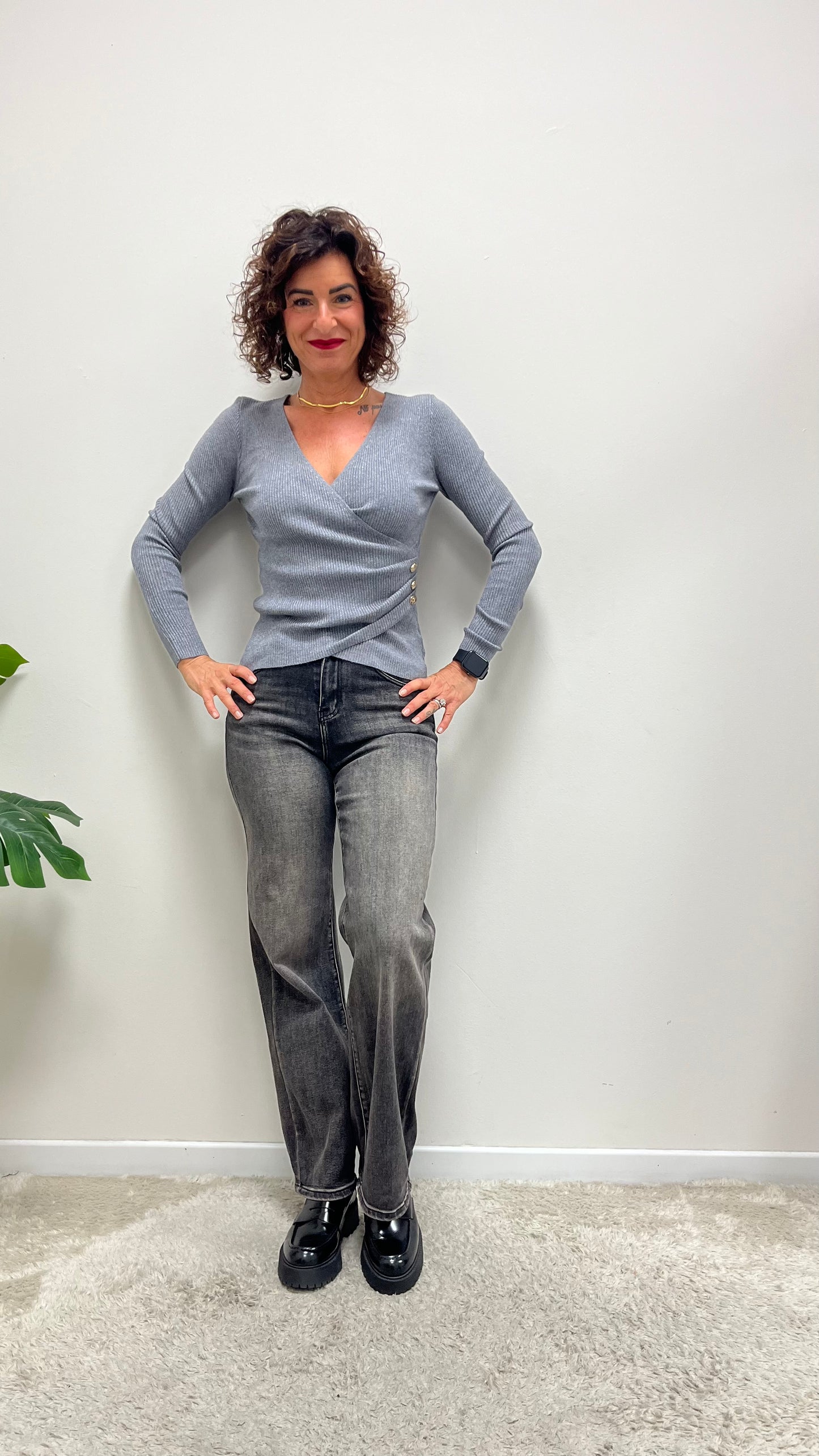 Maglia incrociata Lurex Extasy grigio
