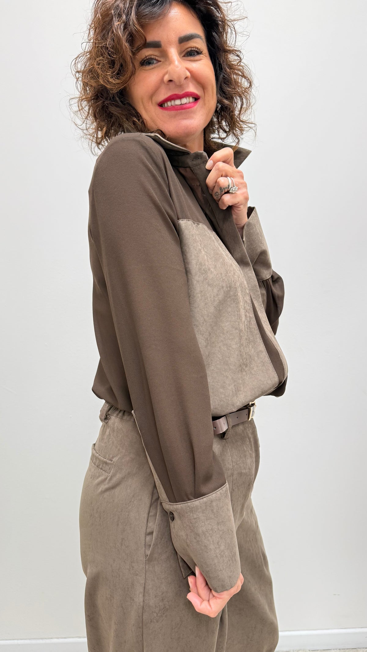 Camicia tulle effetto scamosciato con inserti Extasy