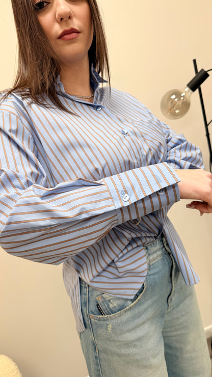 Camicia Righe azzurro e tortora Haveone