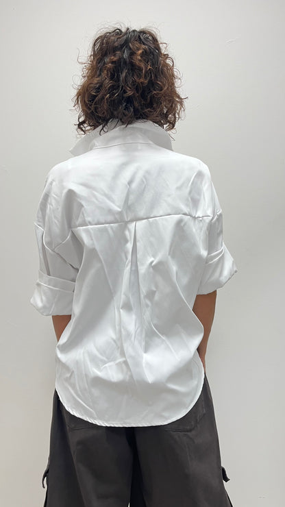 Camicia donna over in tessuto Oxford bianca My-d