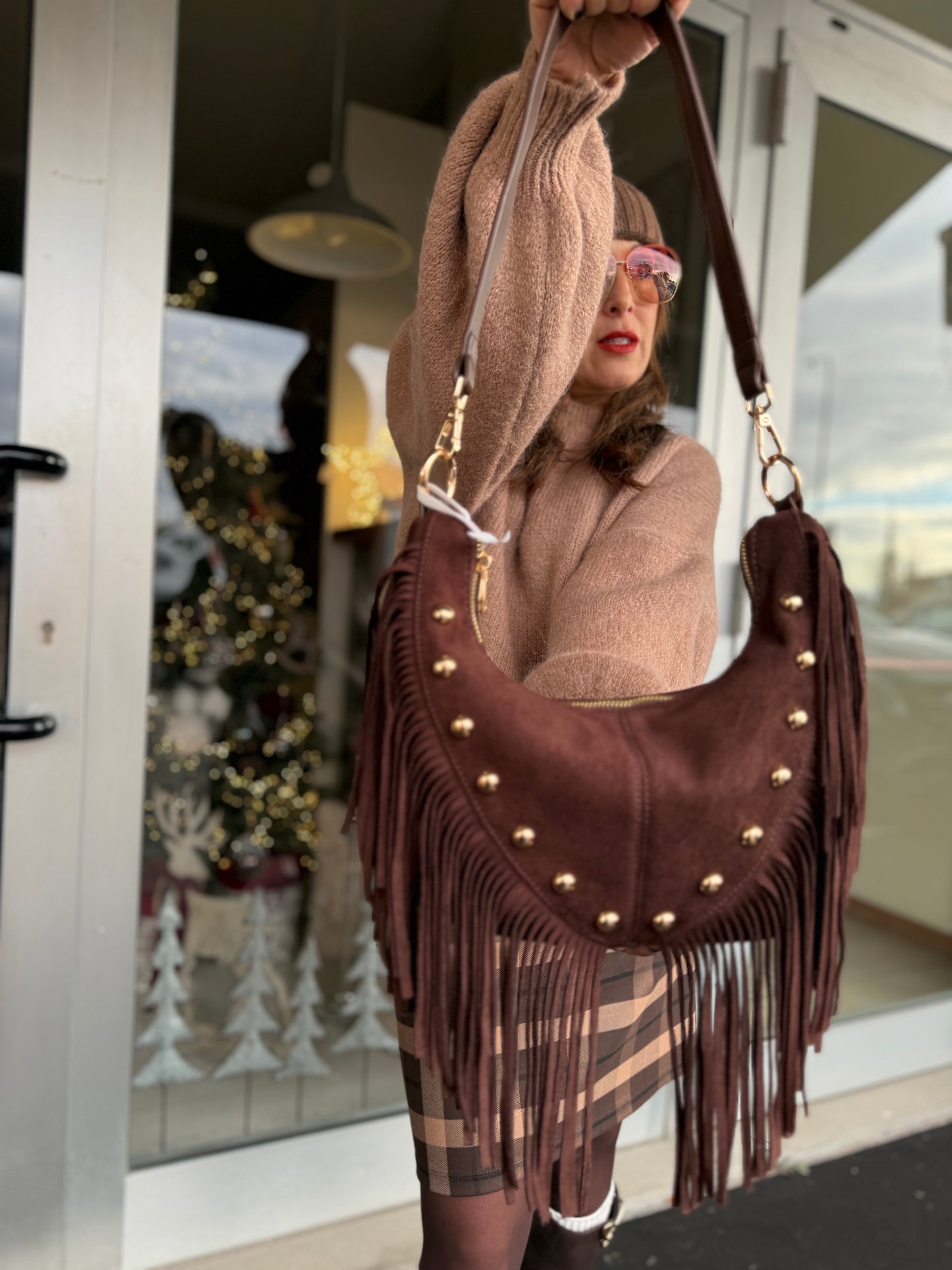 Borsa mezzaluna frange moro