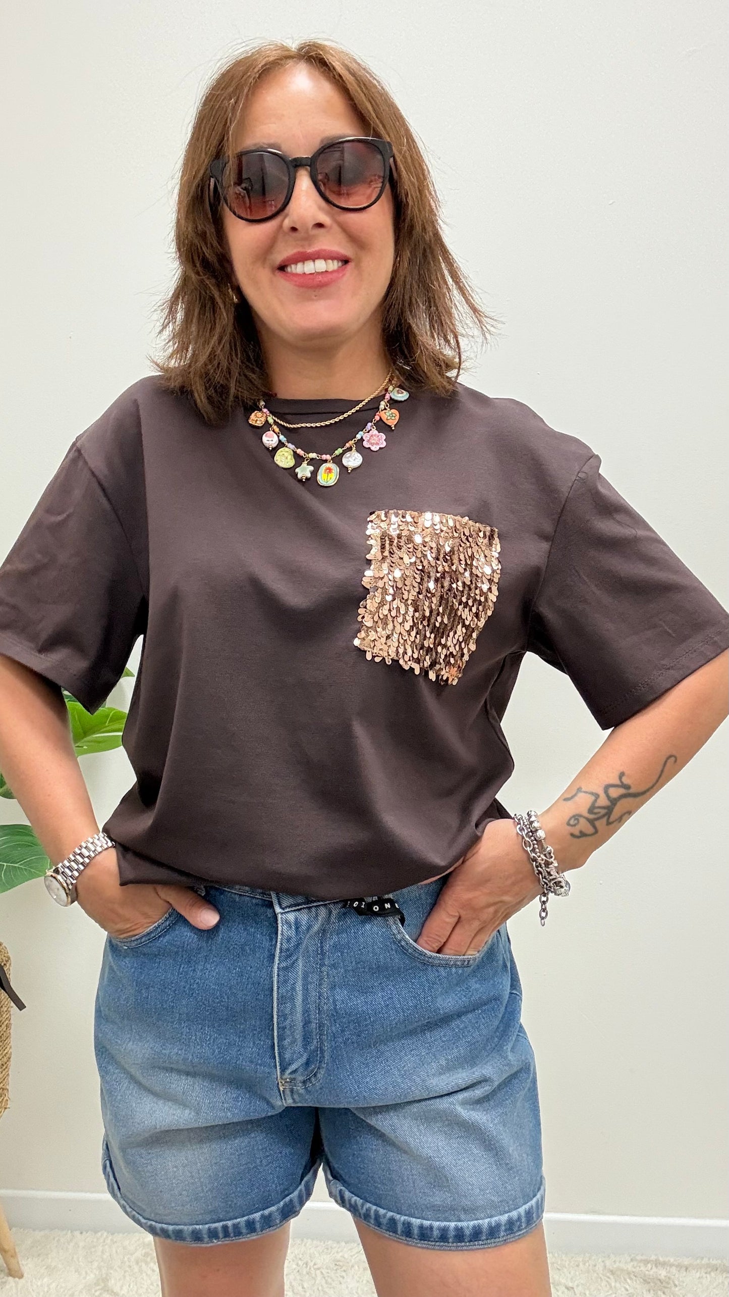 T-shirt tasca paillettes Moro Susy Mix