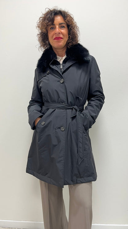 Trench con Collo Pelliccia Removibile Extasy Nero