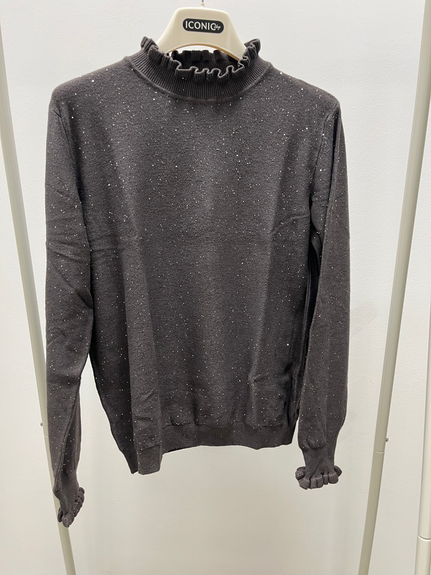 Maglia collo a Fiore con Micro Paillettes HaveOne Moro