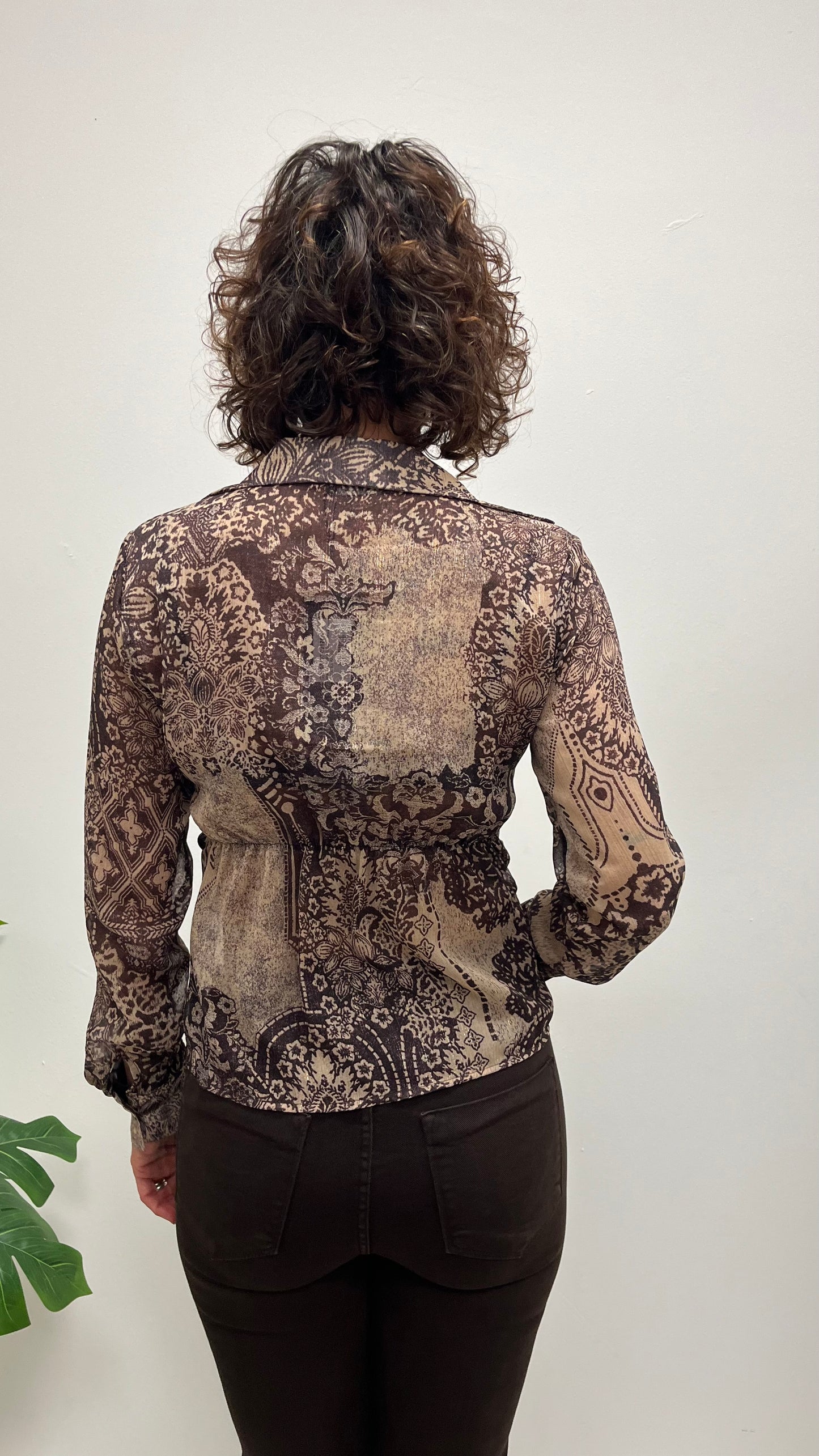 Camicia georgette fantasia con nodo Extasy moro e lurex