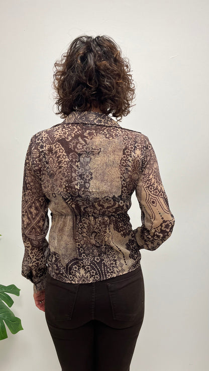Camicia georgette fantasia con nodo Extasy moro e lurex