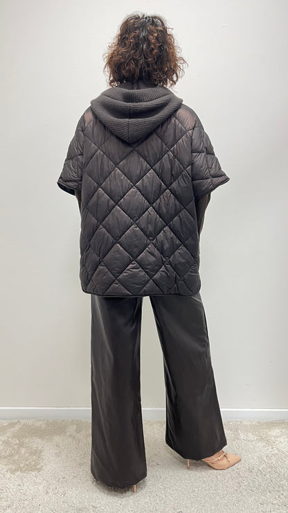 Gilet trapuntato donna con cappuccio in maglia moro Please